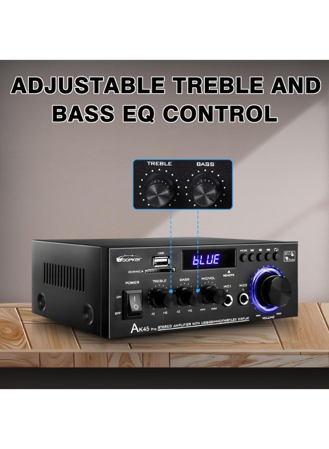 مكبر صوت ستريو مستقبل AK45Pro - صوت منزلي 400 واط مع بلوتوث 5.3، مكبر طاقة بقناتين 2.0، إدخال USB/SD/RCA/FM و 2 ميكروفون للغناء، نظام مسرح منزلي مع جهاز تحكم عن بعد - Image 4